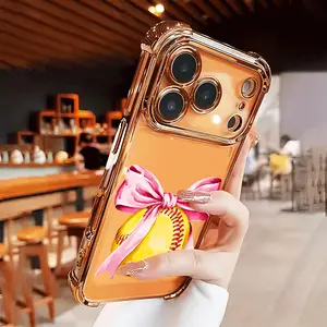 Softball & Pink Bow Case for iPhone 17 Air 16 Pro Max 15 Plus 14 13 12 11 X Anti-Scratch Shockproof Full Camera Protection Durable Slim Silicone Cover