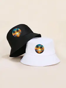Coconut Tree Print Bucket Hat, Casual Holiday Beach Lightweight Sun Hat for Travel, Stylish Fashion Accessories for Men & Women