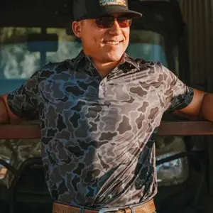 Retro Black Camo Patten Golf Polo Shirt Print Gift for Men Lightweight Outdoor