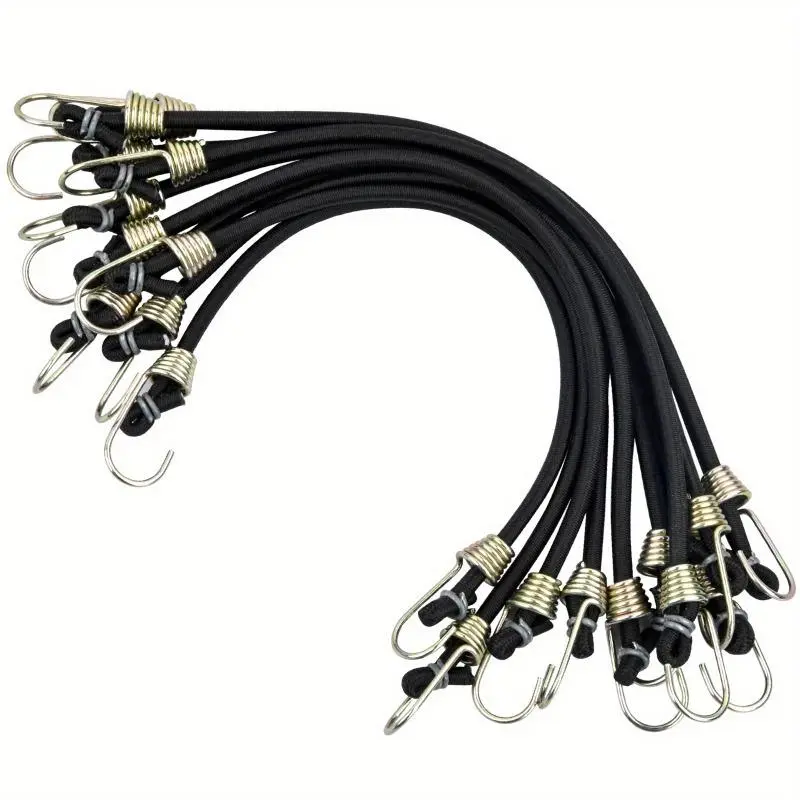 15Pcs Elastic Bungee Cords With Hooks, Black Elastic Rope Rubber Straps Industrial Adjustable Ropes