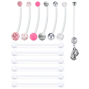 OIDEA Pregnancy Maternity Belly Button Ring 14G 316L Surgical Steel Acrylic Flexible Bioplastic Long Body Jewelry 38MM Silver Clear