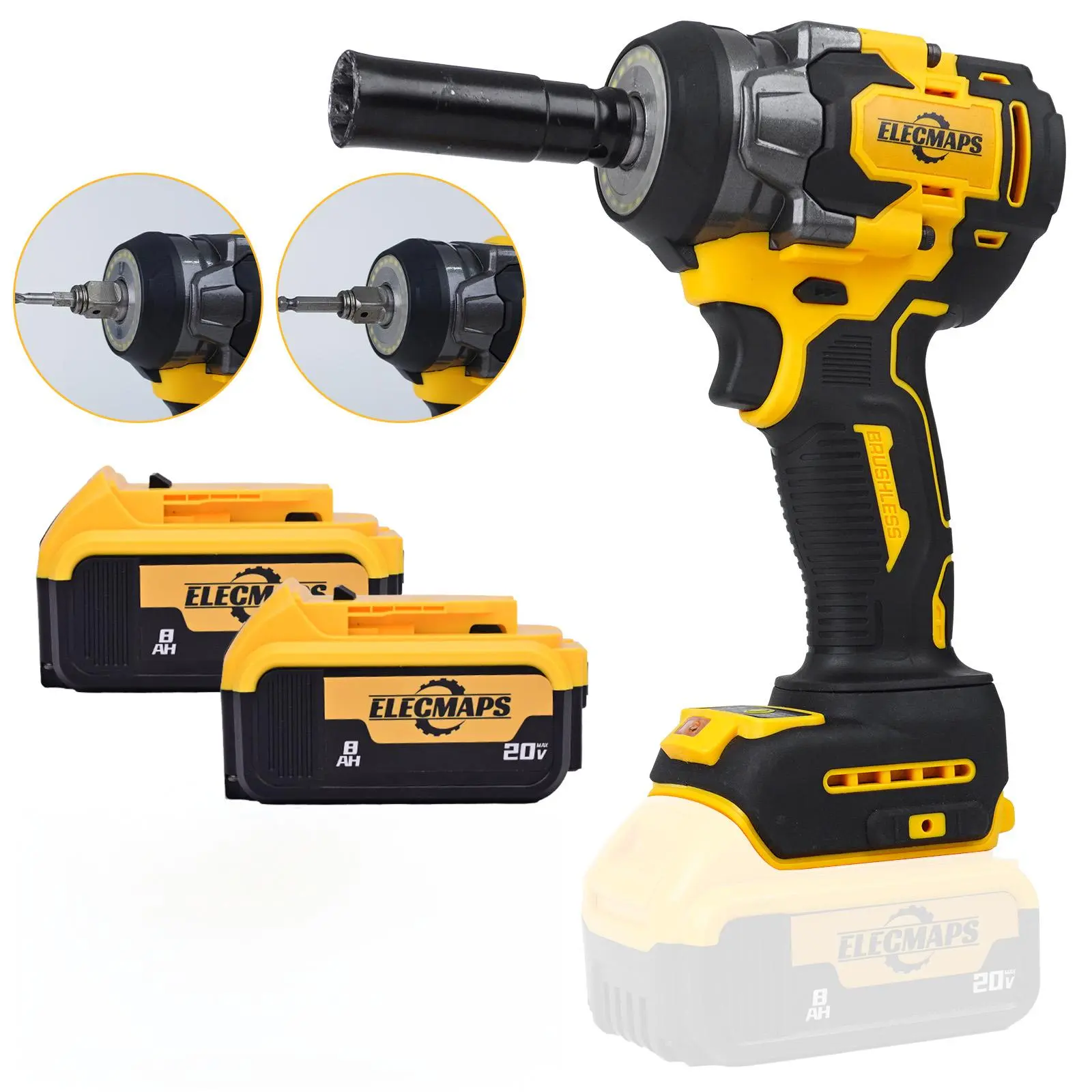 3-in-1 Cordless Brushless Impact Wrench - Dewalt 20V Battery Compatible, 450N High Torque Power Tool for Car Repair, Construction - Yellow & Black Tools