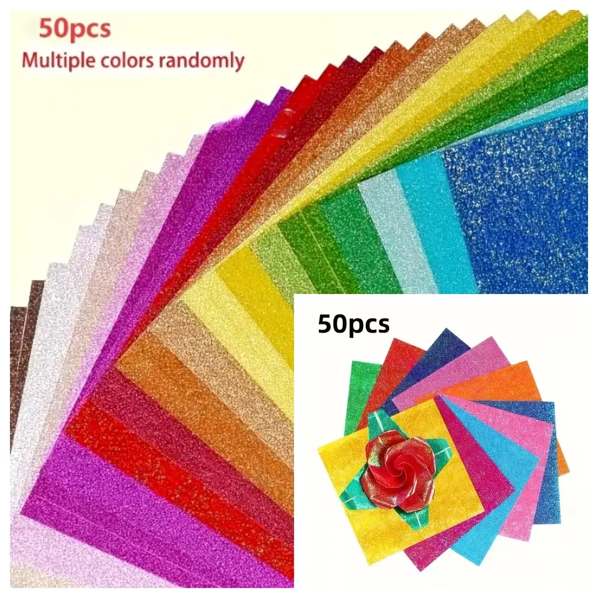 50pcs Glitter Cardstock Paper, Pearl Finish Folding Paper, Handmade DIY Craft Paper, Ideal for Scrapbooks, Party Decor, School Projects, Weddings, Birthdays