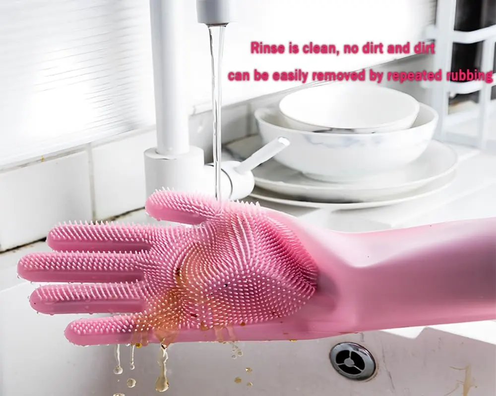 Dual-Use Silicone Scrub Gloves - Durable Cleaning Gloves, Rubber Wash Mitt with High-Density Nubs, Waterproof, Heat-Resistant, Reusable, 1-Size Universal Fit, Removable for Pet Bathing & Cleaning