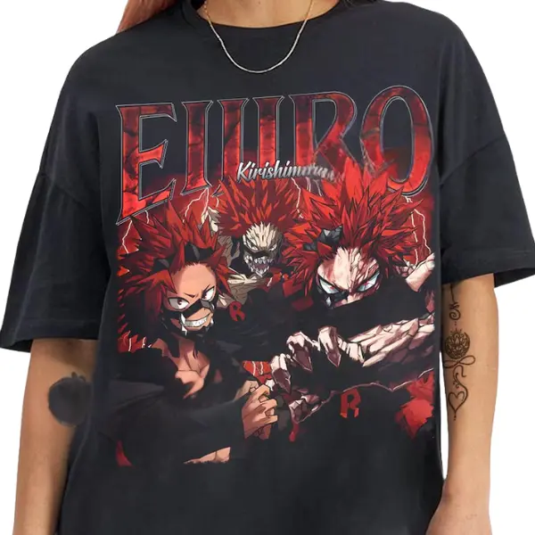 Limited Eijiro Kirishima Y2K Anime T-Shirt, Vintage Manga Graphic Tee, Retro Anime Streetwear, MHA Fan Tee, Unisex