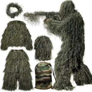 5in1GhillieSuit,3DCamouflageHuntingApparelIncludingJacket,Pants,Hood,CarryBagSuitableforUnisexAdults/Youth(M/L/XL/XXL)TacticalGearWildlifePhotography