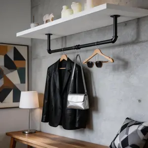 Industrial-Grade Durable Metal Laundry Hanger Organiser, 36in Pipe Drying Rack, Holds 50+ Garments, Tool-Free Wall-Mount, Home/Laundry Room Storage (Ideal for Ironed Clothes), Hangers