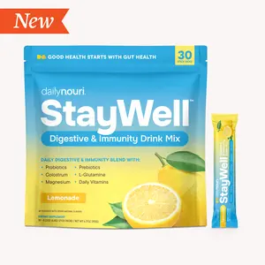 Digestive & Immunity Drink Mix - Daily Nouri StayWell Powder, Lemonade Flavor with Probiotics Prebiotics Vitamins C D3 B3 B6 B12 & More - 30 Stick Packs