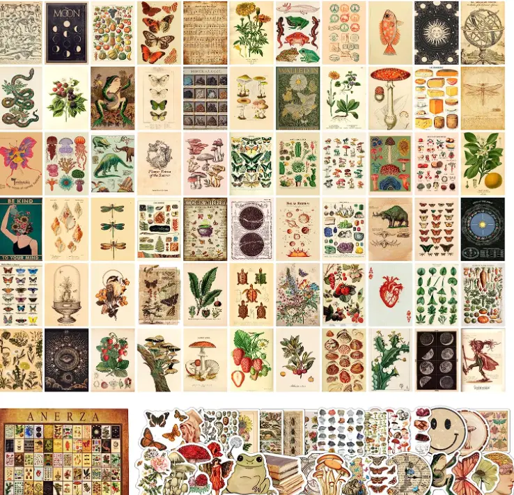 00 PCS Vintage Posters, Collage Kit Aesthetic Pictures, Cottagecore Room