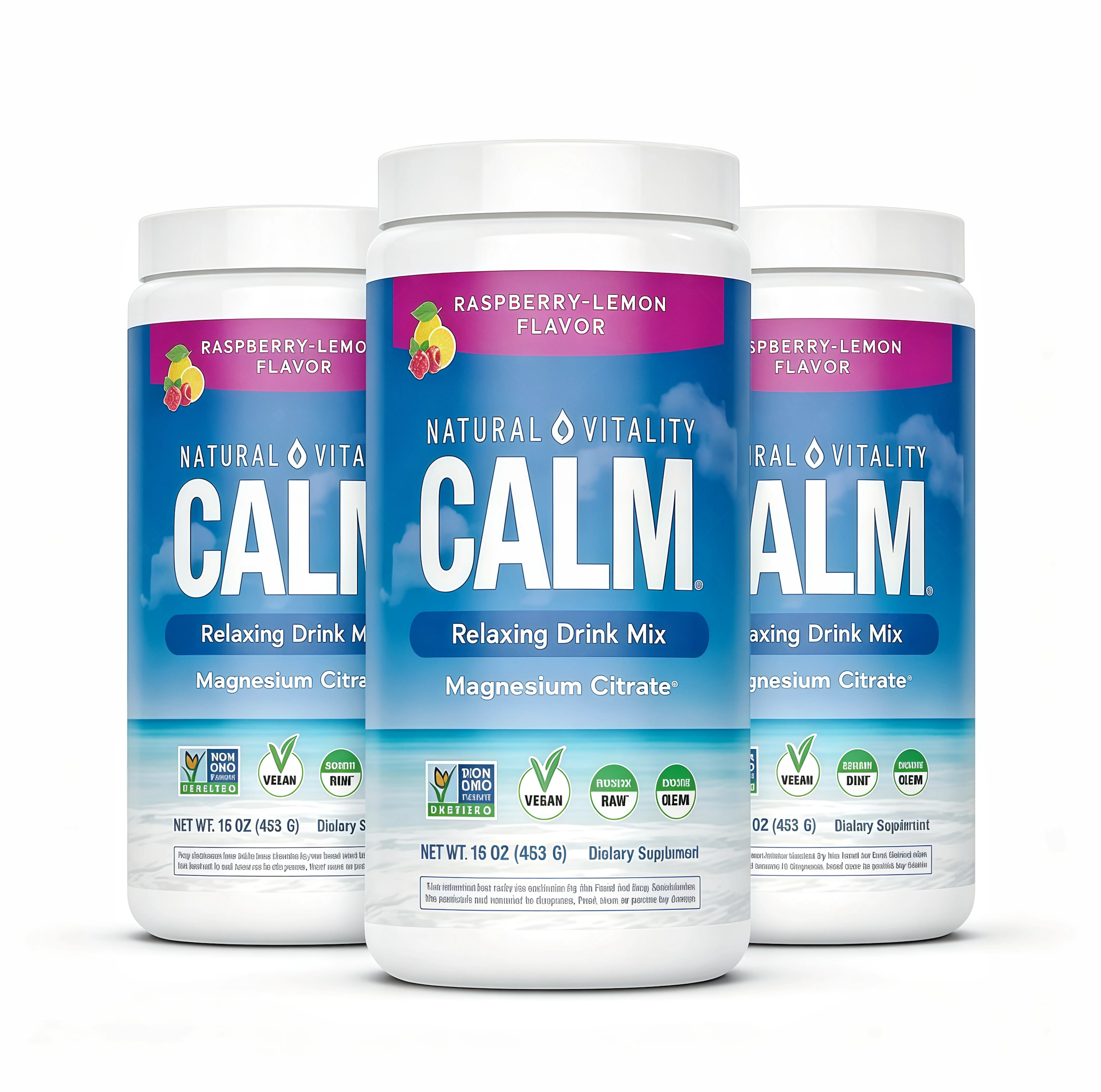 3 Piece MaxCalm Relaxing Drink Mix BB- Anti Stress Drink Mix - With Ionic Magnesium Citrate + Glycinate - Raspberry Lemon Flavor - 16 oz (453 g) - 113 Servings