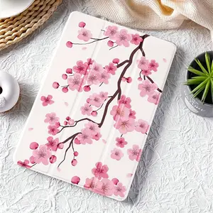 Colorful Cherry Blossom Tri-Fold Flip Stand Case with Pen Holder and Drop Protection for iPad Air 4th/Air 5th (10.9-Inch), 7/8/9th (10.2-Inch), 6th/Air 1st/Air 2nd (9.7-Inch), Air 3rd (10.5-Inch), Pro (11-Inch), 10th Generation