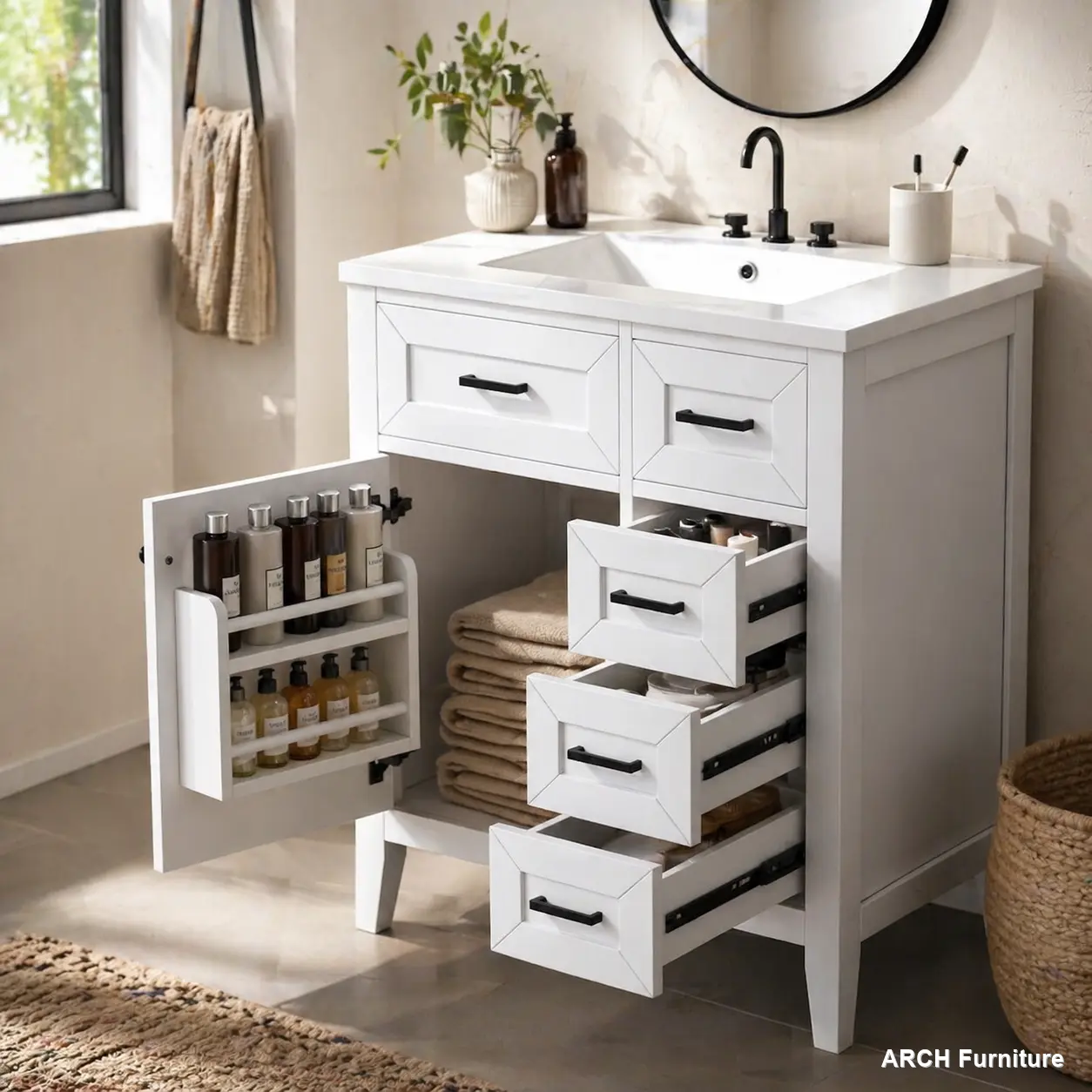 30" White Bathroom Vanity Desk with Sink Combo - Solid-Frame MDF Board Bathroom Cabinet, Drawer-Equipped (Old Sku:N725S999222K)