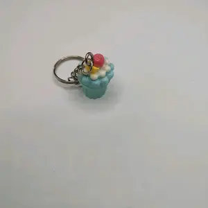 Blue Cupcake Keychain - Decorative Keychain with Colorful Cupcake Design and Keyring Attachment