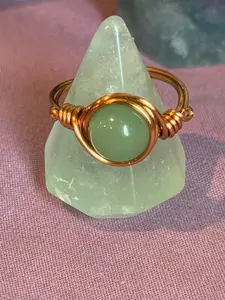 Green Aventurine size 5 copper wire-wrapped ring