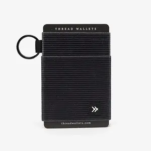 Thread - Black Elastic Wallet with Keyring Attachment, Compact Design, Ideal for Everyday Use