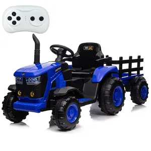 12V Battery-Powered Electric Kids Ride-On Tractor with Remote Control, Detachable Trailer, 35W Dual Motors, Bluetooth Audio/USB, 3-Gear Shift, Safety Belt, 7 LED Lights, Durable Ride-On Toy for Boys