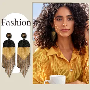 Boho Beaded Tassel Earrings for Women, Indian Style Long Dangle Earrings, Handmade Colorful Fringe Drop Earrings for Wedding, Engagement, Prom, Party