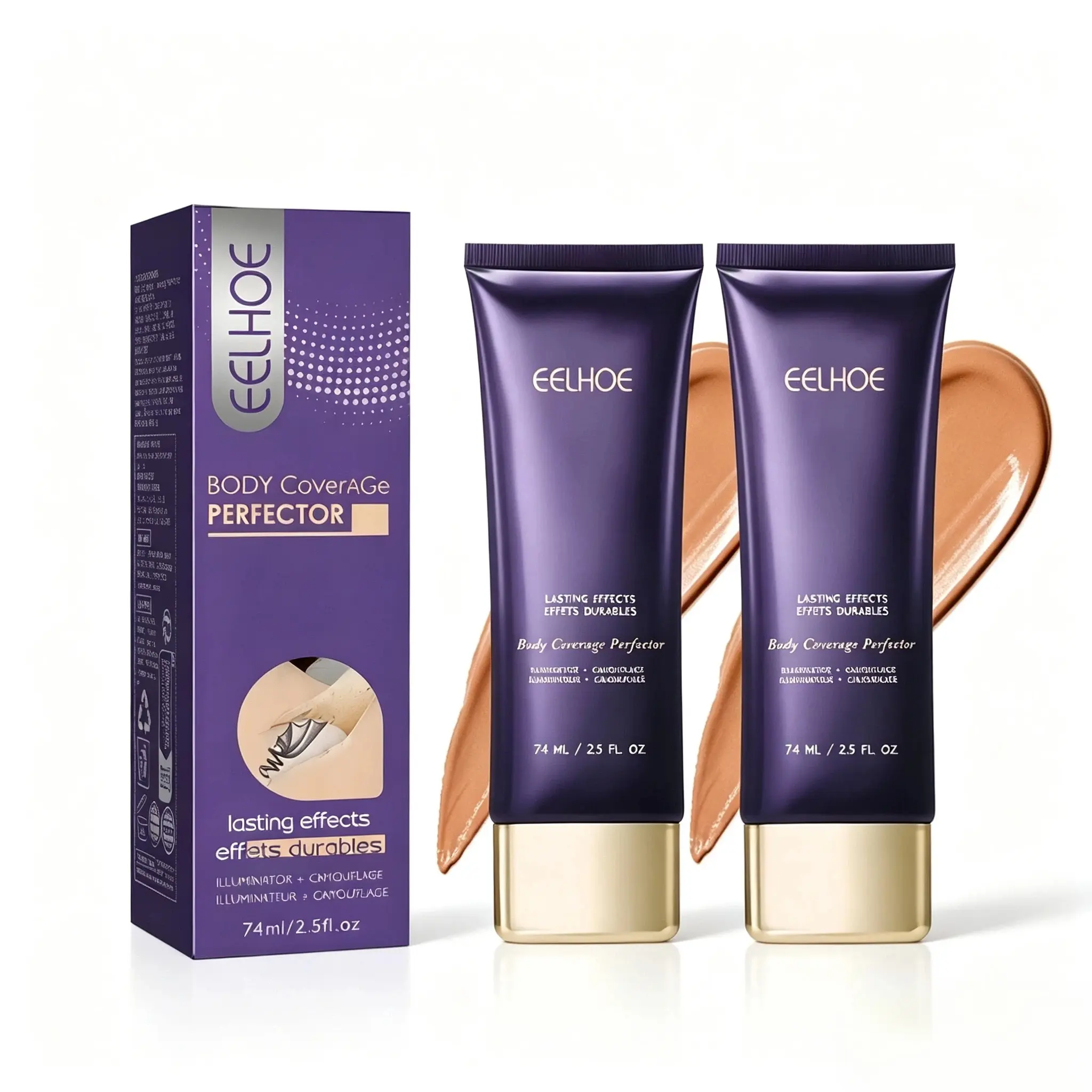 Vegan High-Performance Body Coverage Cream, 2.5 fl oz (74ml) Tube Pack - Lightweight Concealer for Scars, Spots - Flawless All-Over Complexion Perfector with Natural Gloss