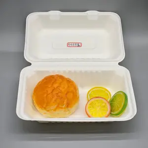 Eco-Friendly Clamshell Container 9 x 6 inch - Disposable Compostable Food Box Sturdy Plant-Based Microwave & Freezer Safe