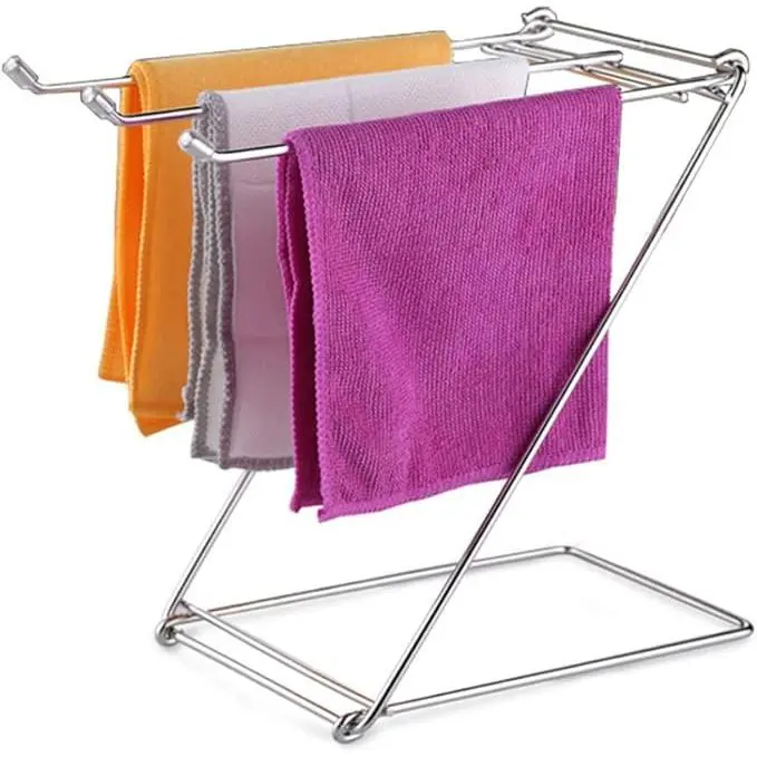 Towel Holder Stand, Standing Towel Rack, Towel Rack Stand & Clothes Drying Rack, Arm Z-Shaped Folding Free Standing Towel Holder, Kitchen,Countertop Drying Rack for Bathroom Hand Towels & Dish Cloths