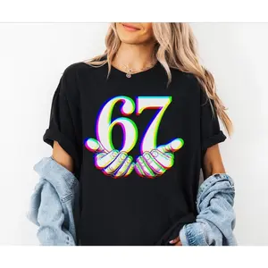 [sale off up to 40%] Comfort Color Shirt 67 hand Shirt Funny Six Seven, Meme Gen Alpha, EDM 67 shirt, 67 trend, Funny Generation Z, Funny Social Media, Sports Gift shirt Glitch Tee
