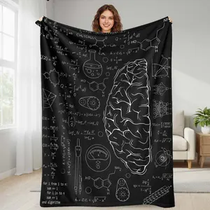 Scientific Brain Formula Flannel Blanket  Black White Math and Chemistry Pattern Print  Soft Warm Hypoallergenic Lightweight Cozy Throw  Perfect for Office Nap  Reading Lounge  Study Room  Science Enthusiast Gift  Home Decor Use summerwins