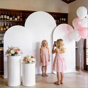 Pack of 3 Arch Backdrop Cover White Spandex Fitted Wedding Arched Cover for Bridal Shower Birthday Gender Reveal Backdrop (6/6.6/7.2ft)