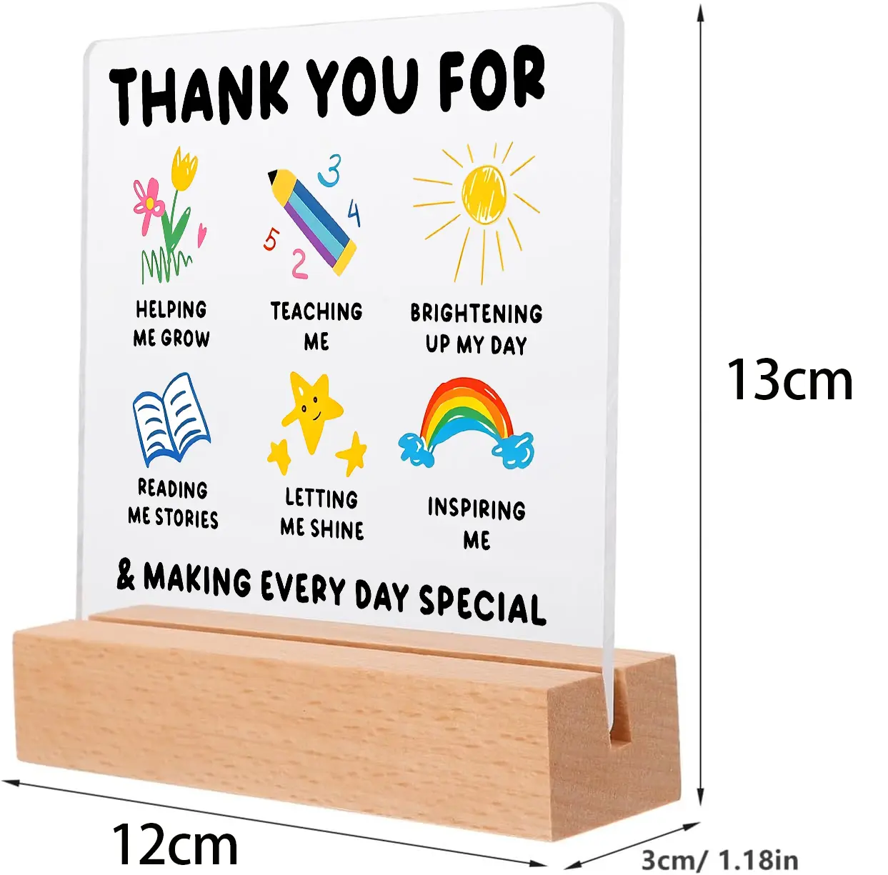 Thank You Teacher Acrylic Desk Sign with Wooden Stand, Teacher Appreciation Gift Plaque, Cute Classroom Decor Sign, Ideal Gift for Teacher Appreciation Week, Back to School, End of Term, Thanksgiving