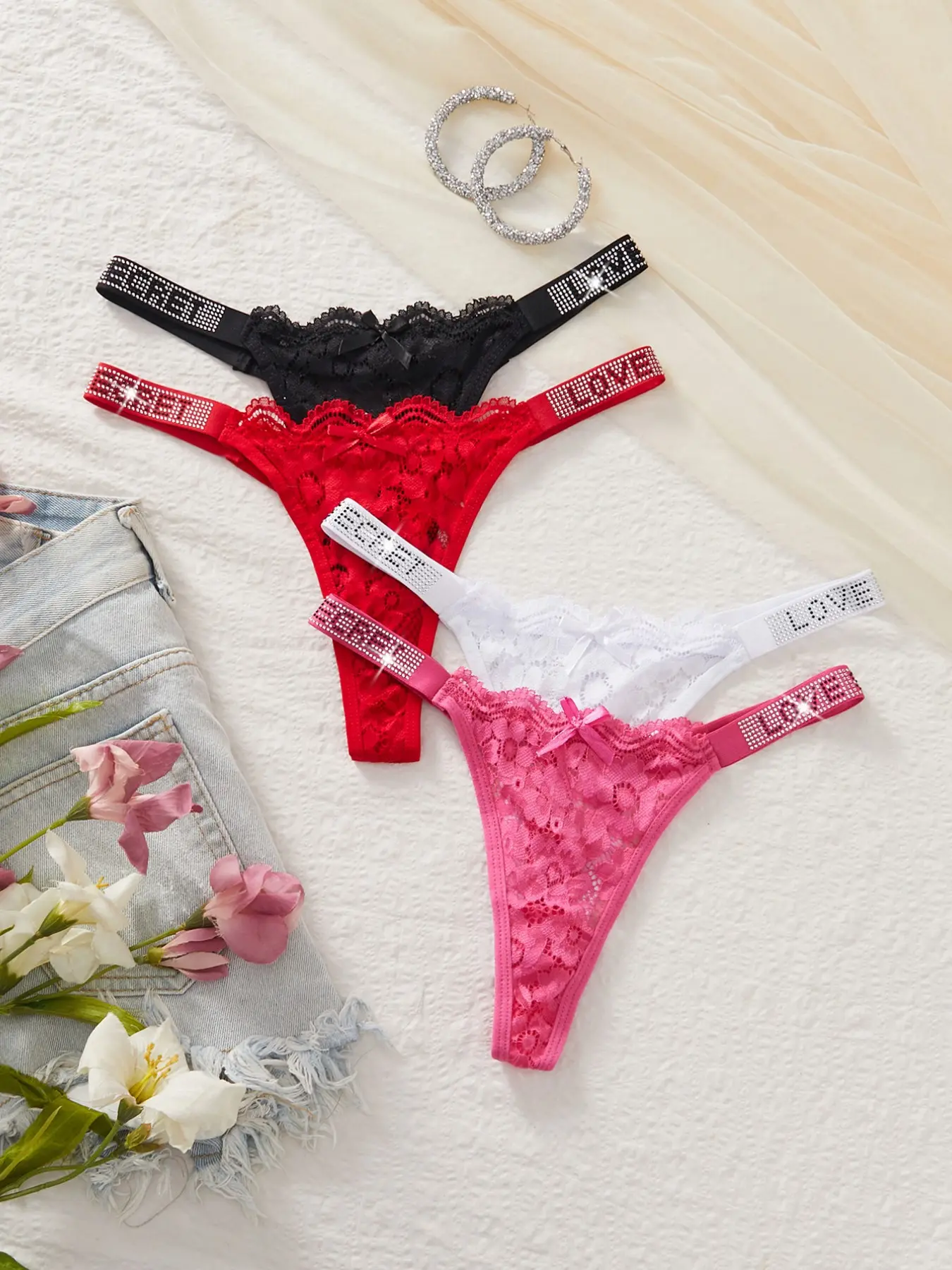 Women's Lace Thong Panties Set Lingerie, Comfortable Soft Breathable Fabric, Sexy Low Waist Fit Design, Perfect Underwear for Daily Wear & Special Occasions, Knitted Stretch Underwear, Fashion Breathable Underwear