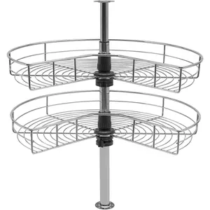 24inch Kidney Shaped Lazy Susan Corner Organizer, 2 Tier Lazy Susan Turntable for Cabinet, 270° Rotating Storage Shelf Rack, Adjustable Height 22-31inch