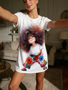 Tiktok Trendy Sweet Girl Pajamas, Colorful Floral Print Short Sleeve Round Neck Sleepwear, Casual Loose Fitting Home Wear for All Seasons