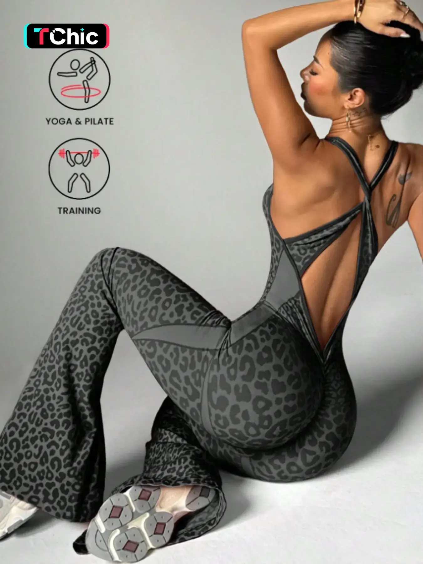 Women's Leopard Print Jumpsuit, Casual Slim-Fit Long Sleeve, Summer Yoga Wear, Fashionable Home & Commute, All Seasons, Sleeveless Yoga Jumpsuits, Workout Jumpsuits, Athletic Jumpsuits, Workout Fitness Jumpsuit
