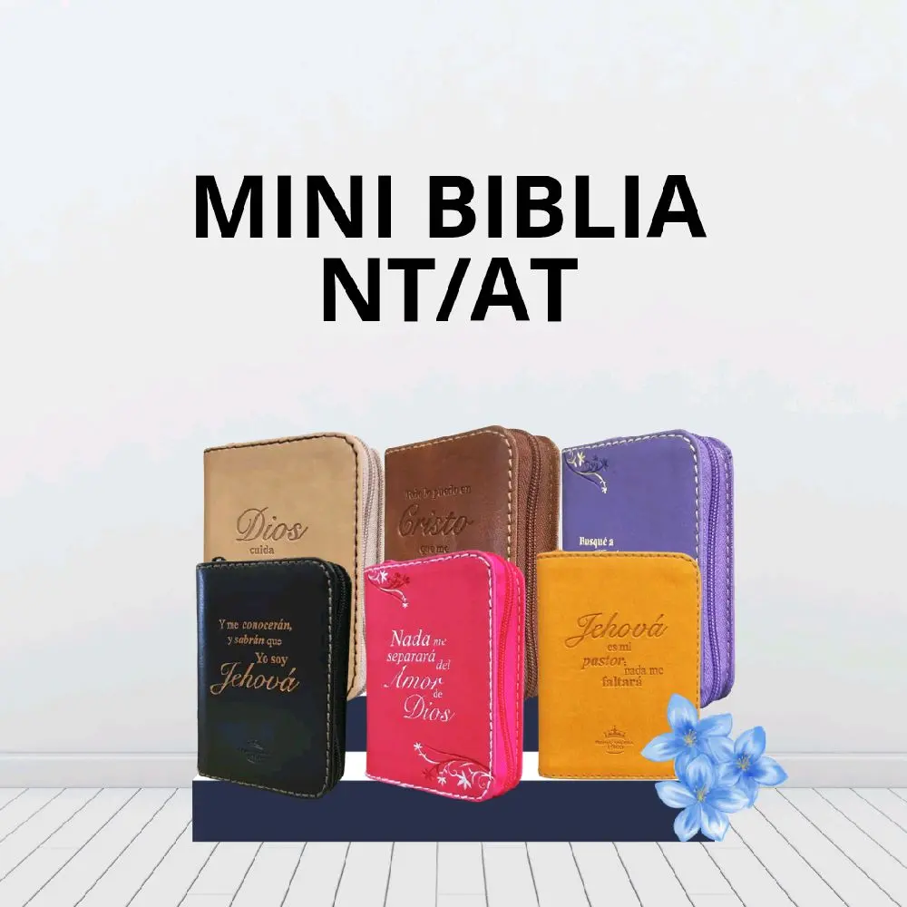 Mini Biblia en diferentes colores con cierre y índice. Tiene el Nuevo y Antiguo Testamente completo.