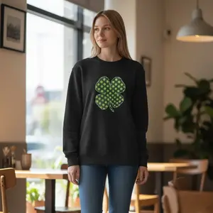 Quilt Block Sweatshirt - Hanes Size XL Unique Design Green Shamrock for Women