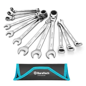 #LaborDay DURATECH Flex-Head Ratcheting Wrench Set, Combination Wrench Set, 72 Tooth, Metric, 12-Pack, Size Covers 8-19mm, CR-V Steel, with Rolling Pouch