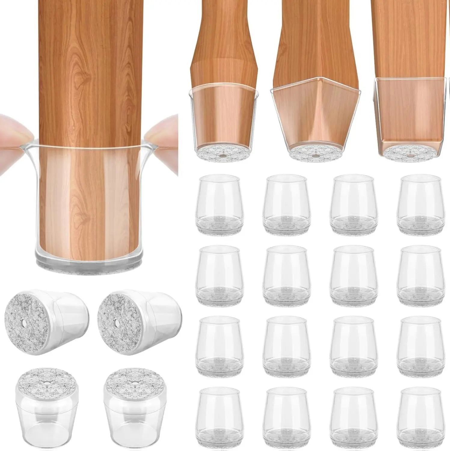 16 Pack Silicone Chair Leg Floor Protectors, Stool Leg Protectors Cap, Non-Slip Chair Leg Caps for Hardwood Floors (Clear & Small, 16 Pack)