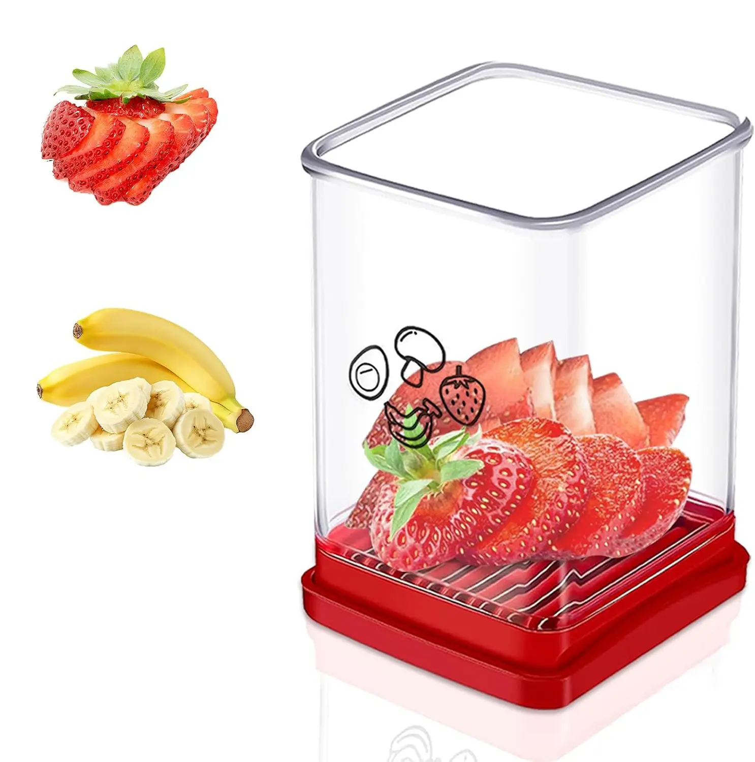 Cup Fruit Slicer with Push Plate Quick Banana Strawberry Egg Cutter Portable Kitchen Gadget for Vegetable Fruit Salad Making