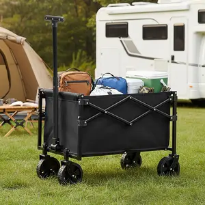 Outdoor Foldable Collapsible Wagon with Wheels 220 lbs Capacity Lightweight Portable with Flexible Handle for Garden Camping