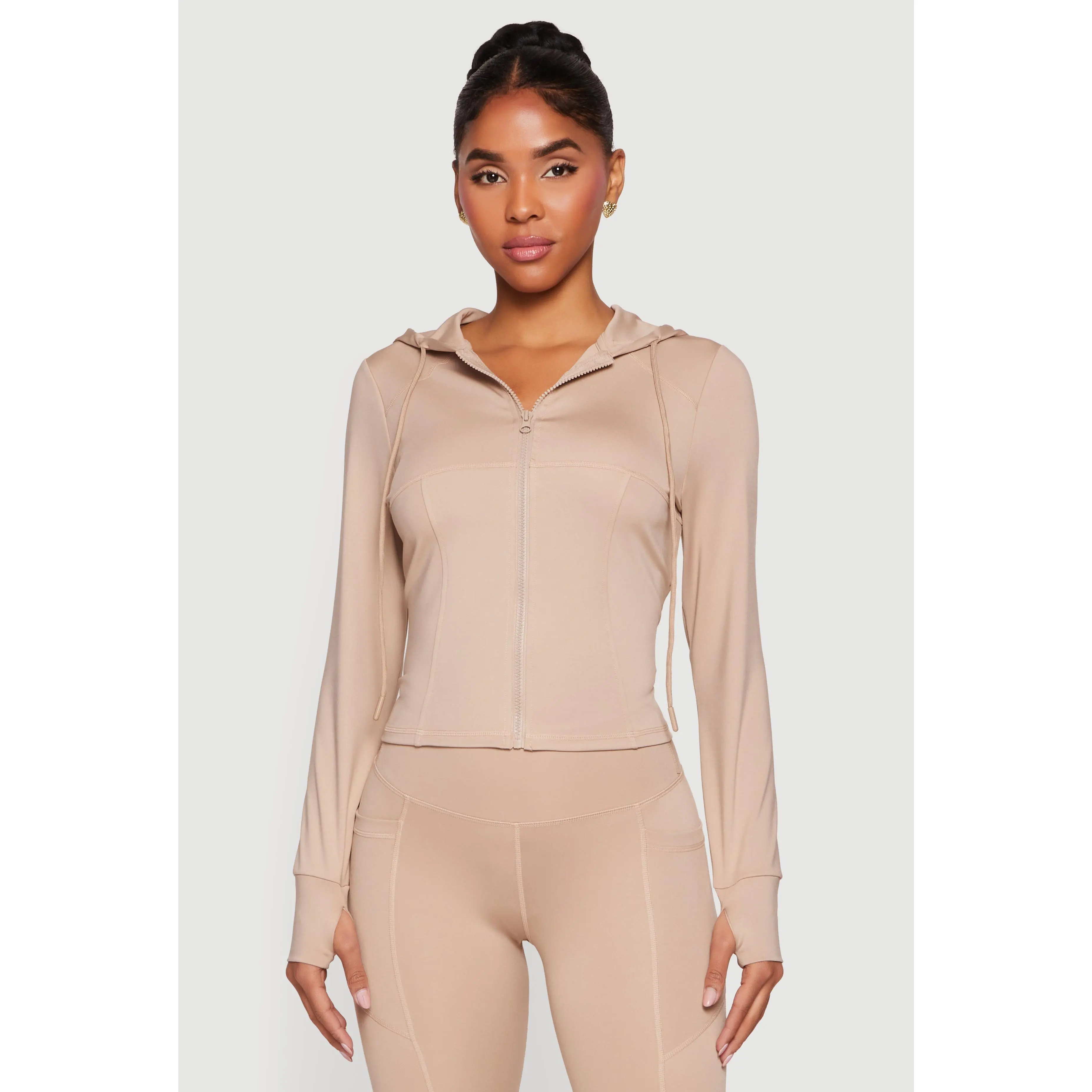Long Sleeve Zip Front Hooded Active Jacket