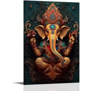 Hechcab Ganesh Wall Art, Hindu Wall Decor, Ganesh Canvas Art Framed Poster Living Room Aesthetics Decoration