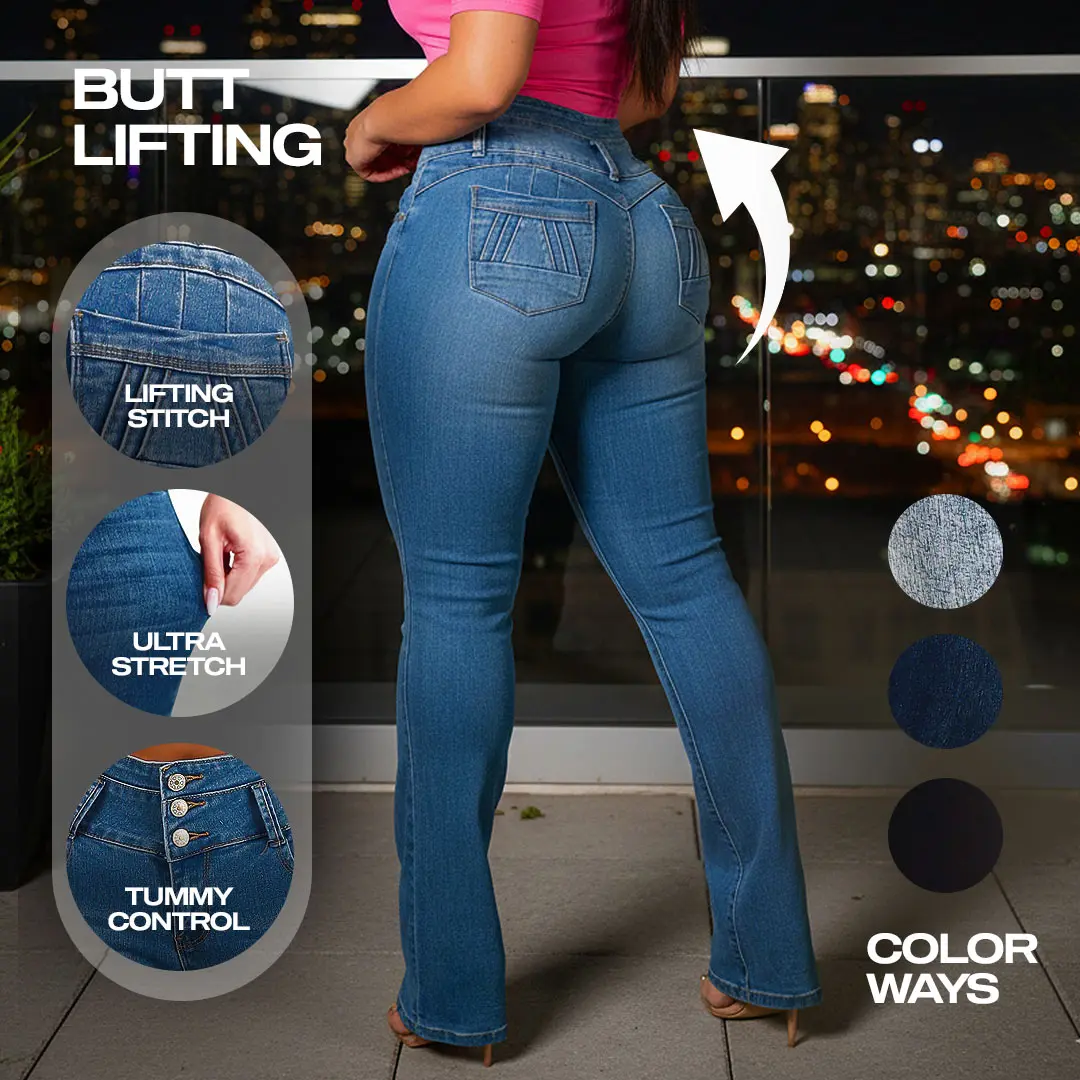Womens Push Up Mid Rise Classic Bootcut Jeans - Stylish Stretchy Denim Pants with 5-Functional Pockets & Tummy Control for All Seasons