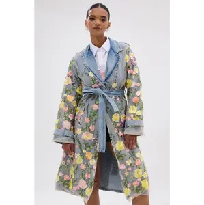 LIFE IN COLOR FLORAL DENIM TRENCH