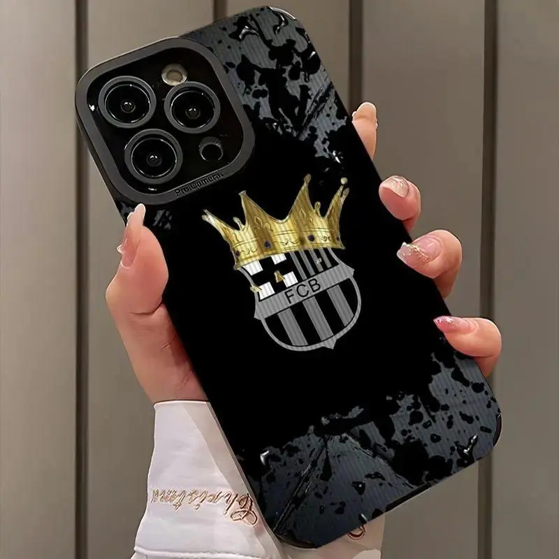 B-Barcelona Team Crest & Crown Design Trendy Faux Leather Case for iPhone 17, 16, 15, 14, 13, 12, 11 Pro Air Plus ProMax and Samsung S26-S22 Ultra Plus Samsung A54-14 shock-absorbing phone cases, fashionable gift.
