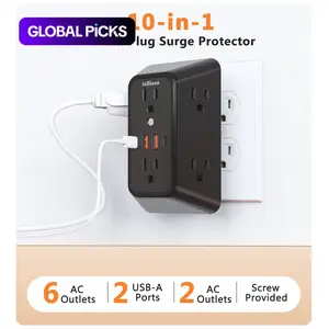 USB Wall Charger Surge Protector, 6 Outlet Extender Multi-Plug Outlet with 4 USB Charging Ports, 3-Sided Power Strip Wall Adapter for Home, Travel and Office, Multifunctional Power Strip #GLOBAL PICKS