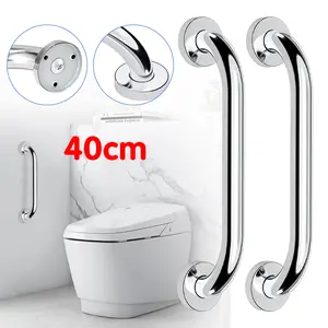 2 Pcs 40cm Silver Stainless Steel Shower Grab Bar Bathroom Safety Handle for Elderly & Children Wall-Mounted