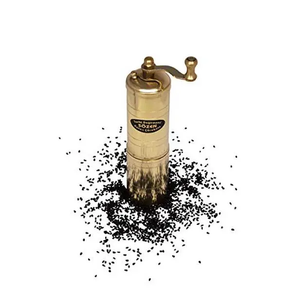 Handmade Sozen Black Seed Grinder Manual Brass Mill 5.91'', Portable Stainless Steel Conical Burr Black Seed Mill, Portable Hand Crank Turkish Black Seed Grinder, Sozen Black Seed Grinders