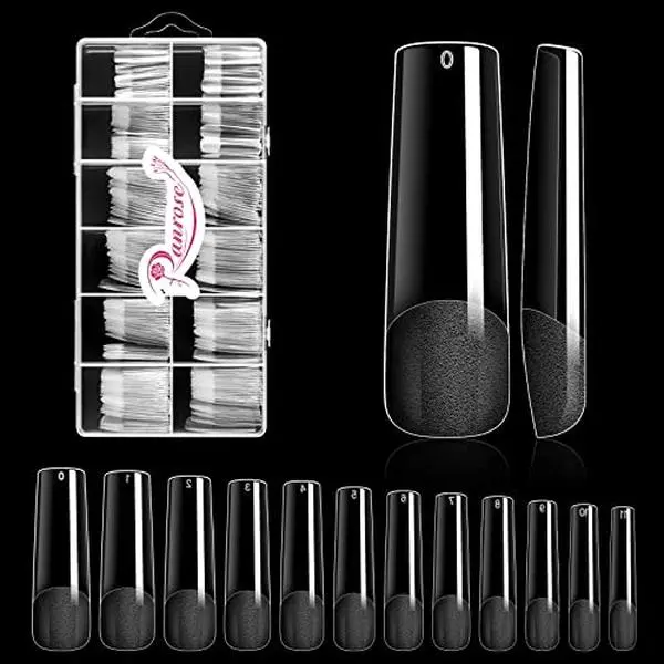 Ranrose 240PCS Long Straight Half Matte Nail Tips,XXL Soft Gel Full Cover | 12 Sizes Acrylic nails with half matte, Square nail tips ideal for fake nails, press on nail extensions and nail tips DIY