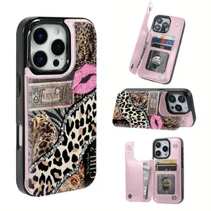 Phone Case - This TPU Phone Case, Adorned with a Pink Leopard Lip Pattern, Is Not Only Stylish But Also Practical, Featuring a Card Slot And Various Functionalities for Bank And Transit Cards. It Is Compatible with The for Iphone 16 Pro Max, 16