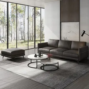 Nordic Light Luxury Modern Genuine Leather Office Sofa Set With Coffee Table, Minimalist Business Reception Sofa, Single Seater Leather Lounge Couch Combination for Executive Office Commercial Furniture