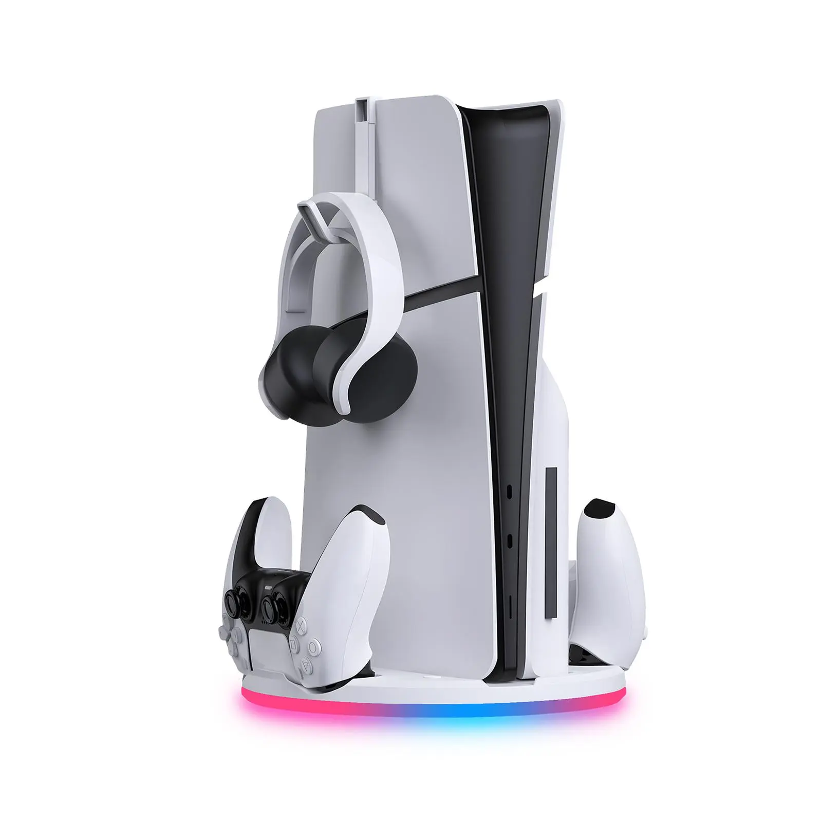 Essential Ps5/slim Accessories, RGB Light Effect Base, Game Controller Charging Station, Controller Stand, Perfect Gift for Playstation Players, Game Console Accessories